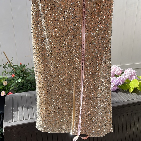Mac Duggal - Silver Nude Sleeveless Sequined Midi Sheath Dress - Picture 11 of 15